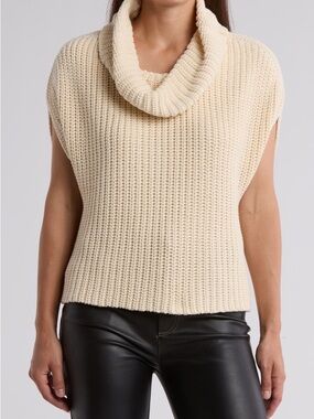 Cream Cowl Neck Sleeveless Knit Sweater